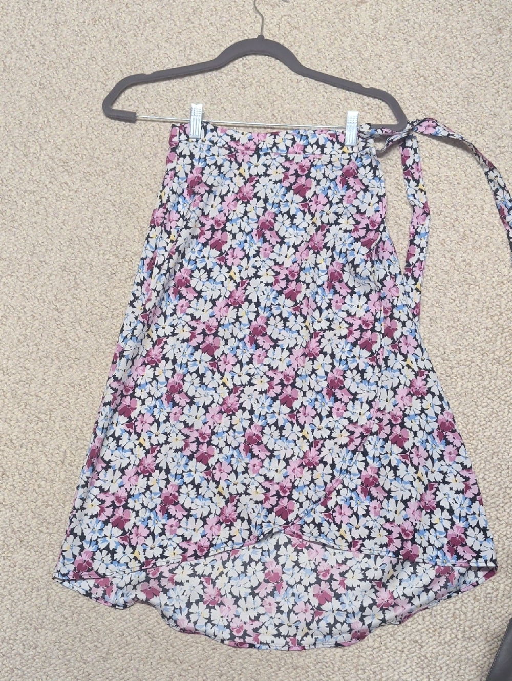 LOFT Pink, Black & White Floral Wrap Skirt